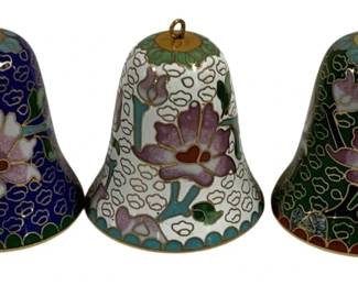 6899 - 3 Cloisonne Enamel Bells - 2" Tall