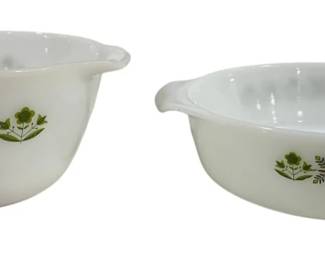 1368 - 2 Anchor Hocking Fire King Bowls (Description): Meadow Green - 10 x 8.5 x 3
