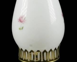 655 - Milk Glass Lamp 12" (Description): A milk glass lamp featuring a classic design.  This decorative piece showcases the  characteristic opaque white glass that  defines the milk glass style. Used as is  electric/electronic/mechanical item. No guarantee all components present, untested.