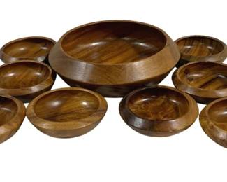 4254 - 9 Pc Wood Salad Bowl Set - 6"-12" Round