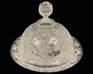 5792 - Hofbauer "The Byrdes" Crystal Cheese Dish (Description): 6 inches round