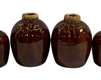 5870 - 4 Hull Pottery Salt & Pepper Shakers (Description): 3.25", 4" Tall