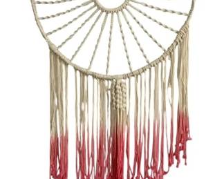 318 - Oversized Dream Catcher - 59 x 29 (Description): Large Boho Style Dream Catcher features a  Woven White Web with Vibrant Hot Pink  Tassels.