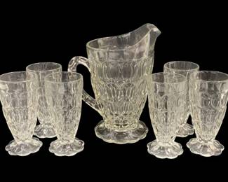 5802 - 7 Pc Set Jeannette "Thumbprint" Pitcher & Glasses