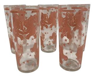 6931 - 5 Hazel Atlas Dancing Elephant Tall Glasses (Description): 6 x 2.5
