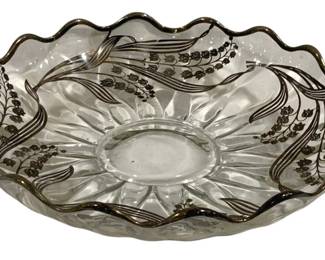 6792 - Silver Overlay Glass Bowl - 13.5 x 4.25