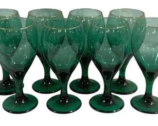 6773 - 8 Green Stemware Glasses - 7" Tall