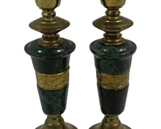 4293 - 2 Brass Candleholders - 9.5" Tall