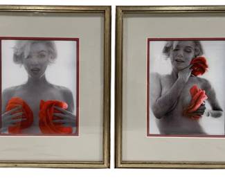 321 - 2 Marilyn Monroe Framed Prints (Description): 1962 Marilyn Monroe Red Roses "The Last Sitting" Series 15 x 17