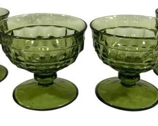 333 - 4 Olive Green White Hall Sherbets - 3.25" Tall