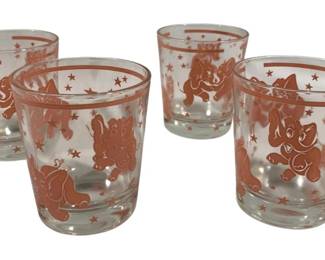 6929 - 4 Vintage Dancing Elephant Old Fashioned Glasses (Description): 3.5 x 3, by Hazel  Atlas