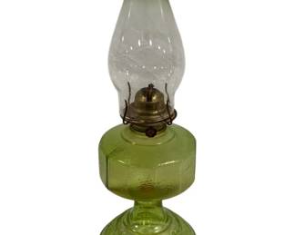 6115 - Green Depression Glass Oil Lamp - 18" Tall