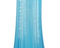 842 - MCM 21" L.E. Smith Simplicity Blue Swung Vase (Description): Mid Century L.E. Smith Simplicity swung glass  vase in a striking blue color. The vase  features a ribbed lower body that tapers  gracefully upward to an elongated pulled neck  with an irregular, organic rim characteristic of the swung glass technique.  Measures 21 inches tall.