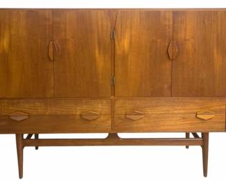 6245 - Mid Century Danish Teak Highboard (Description): 4 Drawers on Bottom, Lined Interior  Silverware Drawers, loss on one handle 50 x 63 x 17