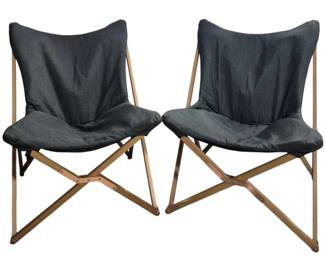 1405 - Pair Butterfly Folding Chairs 38"x29"x33" (Description): Pair of butterfly folding chairs. Each chair  measures 38 inches high by 29 inches wide by  33 inches deep.