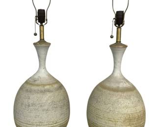 4828 - 2 Mid Century Ceramic Table Lamps - 42" Tall (Description): Used as is electric/electronic/mechanical  item. No guarantee all components, untested.
