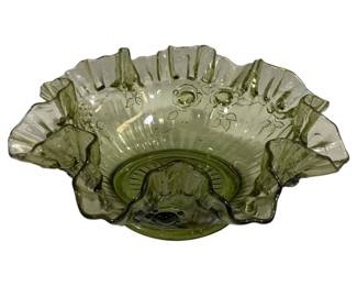6674 - Fenton Olive Green Cabbage Rose Bowl (Description): 9.5" Round