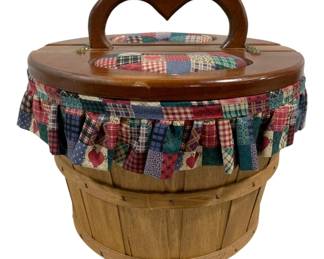 1348 - Country Double Sided Wood Fabric Lined Basket (Description): 15 x 15 x 14.5