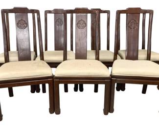 4771 - Vintage Chinese Checkers/Chess Gaming (Description): Stand, Has a Drawer,  Hole on Top & Scratched  - 8 x 24 x 244770 - 7 Asian Style Mid-Century Dining Chairs (Description): Seat Cushions have Staining - 42 x 21 x 20