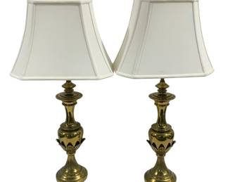 1006 - Pair Brass Table Lamps - 33" Tall (Description): Used as is electric/electronic/mechanical  item. No guarantee all components, untested.