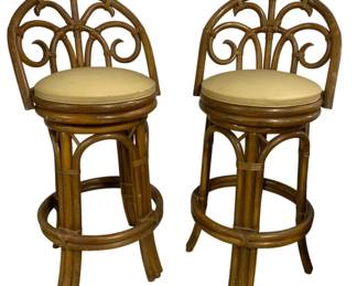 1301 - Pair of Mid Century Rattan Swivel Bar Stools (Description): 40 x 20 x 20