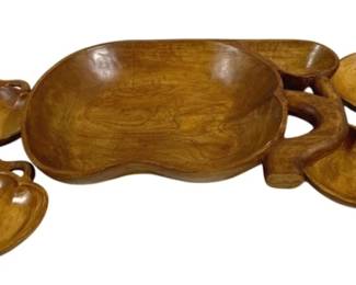 4352 - Wood Serving Bowl & 9 Smaller Bowls (Description): Tray - 18 x 13.5 Bowls - 7.5 x 5.5