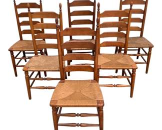 4953 - E L Clore 6 Ladder Back Rush Seat Chairs (Description): 42 x 18 x 17