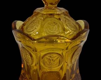 5920 - Fostoria Amber Coin Glass Candy Jar -