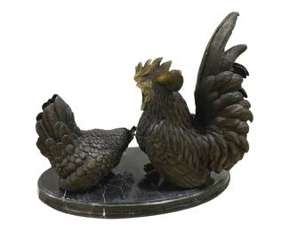 7335 - Rooster & Hen Bronze Statue (Description): 14 x 18