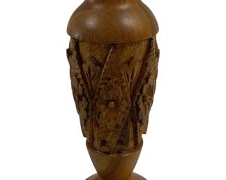 4143 - Carved Wood Vase - 10" Tall