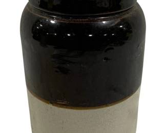 6113 - Brown & White Stoneware Crock - 8 x 5
