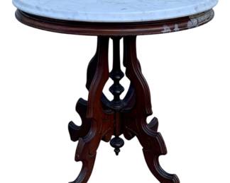 4984 - Marble Top Oval Parlor Table - 27 x 26 x 19