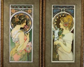 9091 - Primrose/ Feather by Alphonse Mucha (Description): 18 X 32.5