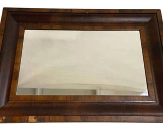 7648 - Antique Ogee Frame Wall Mirror 30"x24" (Description): Antique wall mirror featuring a classic ogee  molded frame in rich mahogany with attractive  grain variations. The frame displays the  characteristic curved profile typical of 19th  century American craftsmanship. Measures 30 inches by 24 inches.