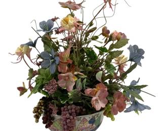 6873 - Faux Flower Decoration in Brass Planter - 14 x 15