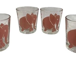 6930 - 4 Federal Pink Elephant Lowball Glasses (Description): 3.5 x 3