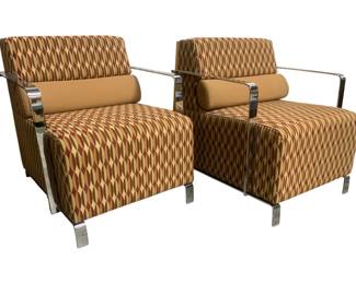 6228 - Vintage Pair Milo Baughman Style Chairs (Description): 30 x 28 x 30, chrome arms & feet, very heavy