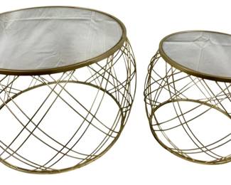 104 - Gold Metal Mirror Top Nesting Tables (Description): 24 x 18