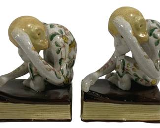 6791 - Pair Ceramic Monkey Bookends - 6 x 3.25
