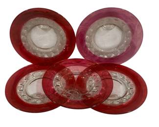 5932 - 5 Red/Clear Plates - 10.75" Round