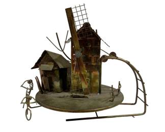 1314 - Windmill Copper/Brass Music Box (Description): Bikers Ride Around the Windmill - 9 x 8 x 7 We did Test & is Working Used as is electric/electronic/mechanical  item. No guarantee all components, untested.