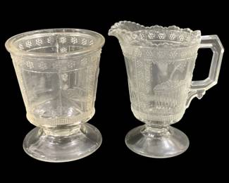 6801 - EAPG Adams & Co. Spooner & Creamer (Description): 6" Tall, Egyptian Revival