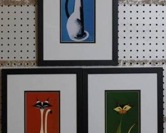 9130 - Set of 3 Mid Century Cats (Description): 12.5 X 20.5