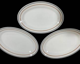 1311 - 3 Wallace China Resturantware Platters (Description): w/ Black & Brown Rims - 13 x 9