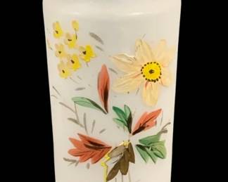 6813 - Vintage Bristol Painted Glass Vase - 8.25" Tall