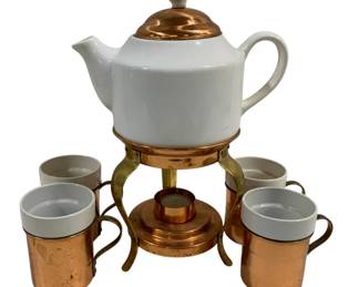 6769 - 6pc Copper/Ceramic Teapot Set - 13", 4" Tall