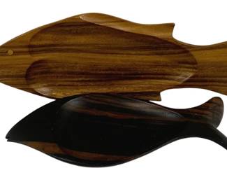 4334 - 2 Wood Monkey Pod Fish Serving Trays-12",15" Long