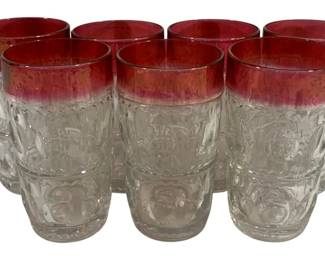 5931 - 7 Red/Clear Tumblers - 5.5" Tall