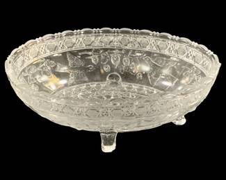 5854 - Indiana Glass Bird & Strawberry Footed Bowl (Description): 9.5 x 6 x 3.5