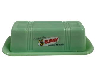 6364 - Jadeite Bunny Bread Butter Dish (Description): 6.5 x 3.25 x 3.25